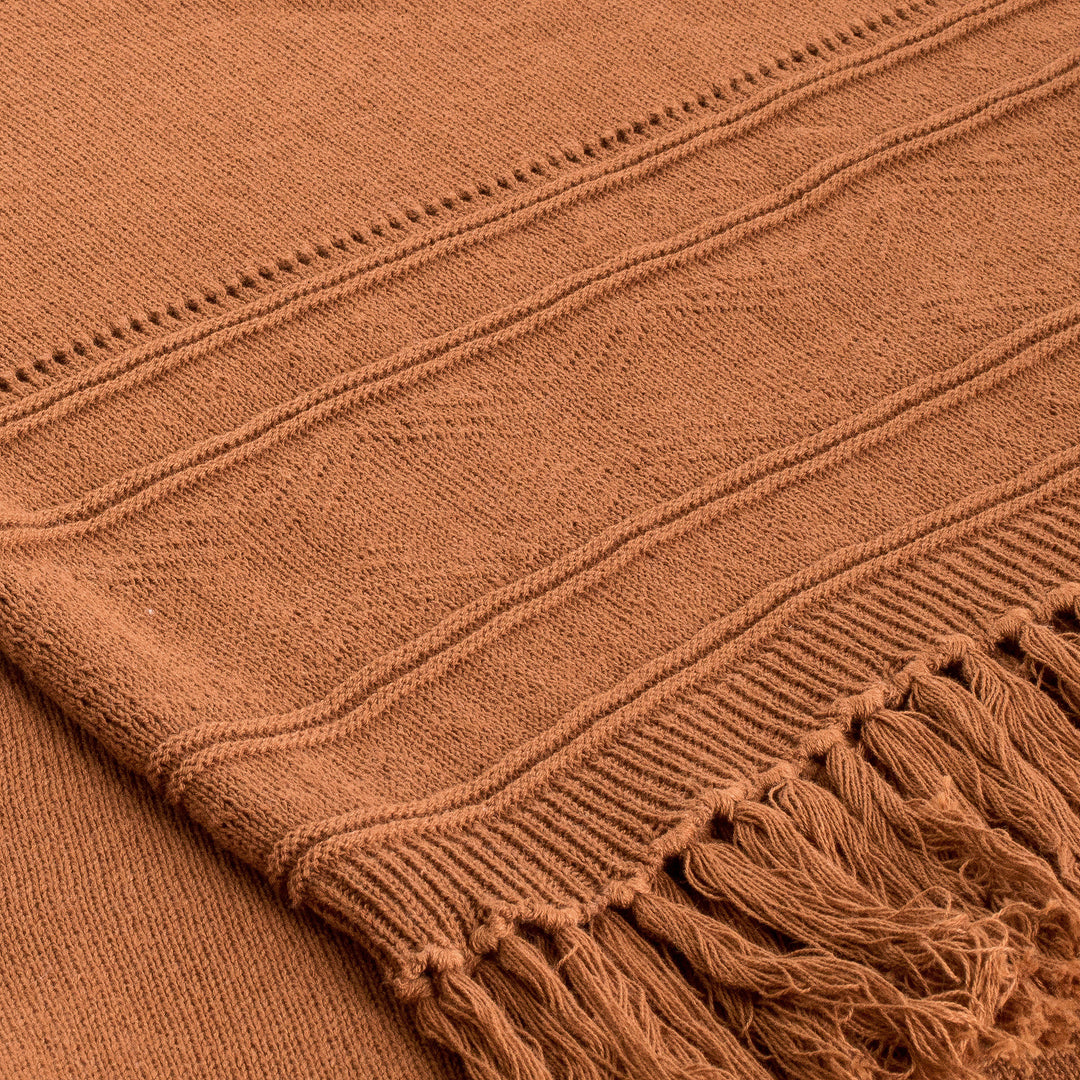 Brown Cotton Ruana with Fringes Handloomed in Guatemala - Ancestral Ginger