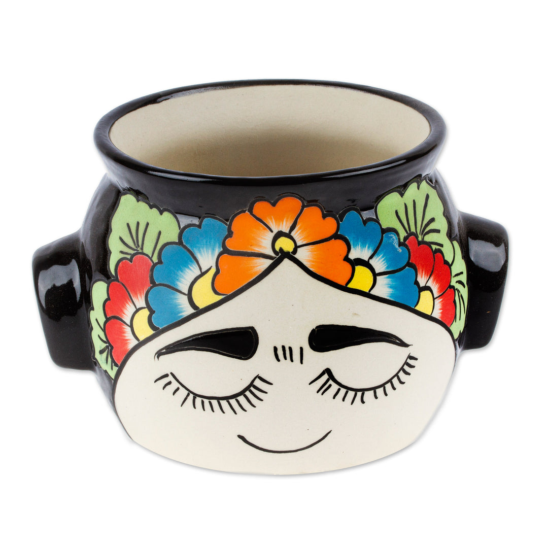 Handcrafted Ceramic Flower Pot Inspired by Frida Kahlo - Natural Frida