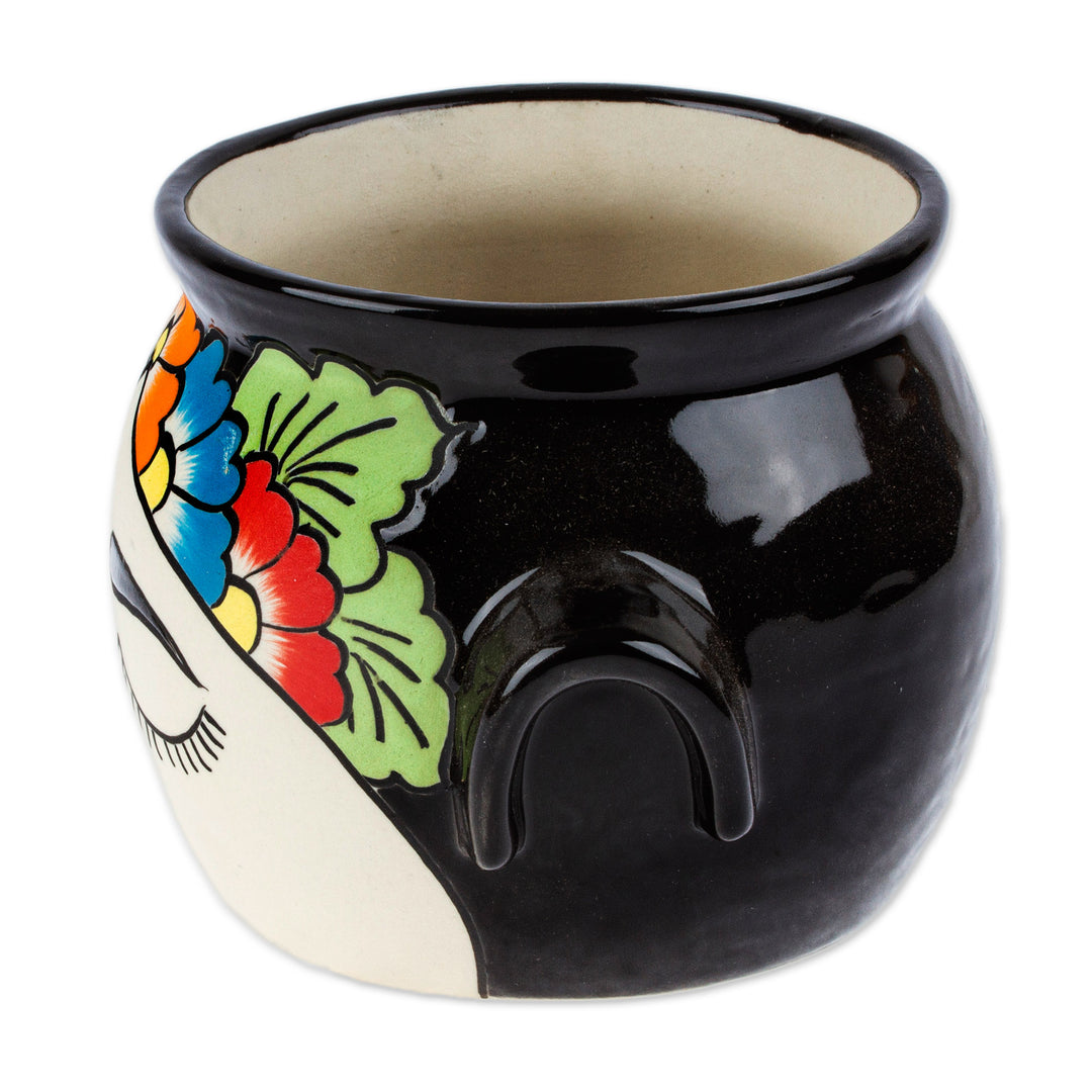 Handcrafted Ceramic Flower Pot Inspired by Frida Kahlo - Natural Frida