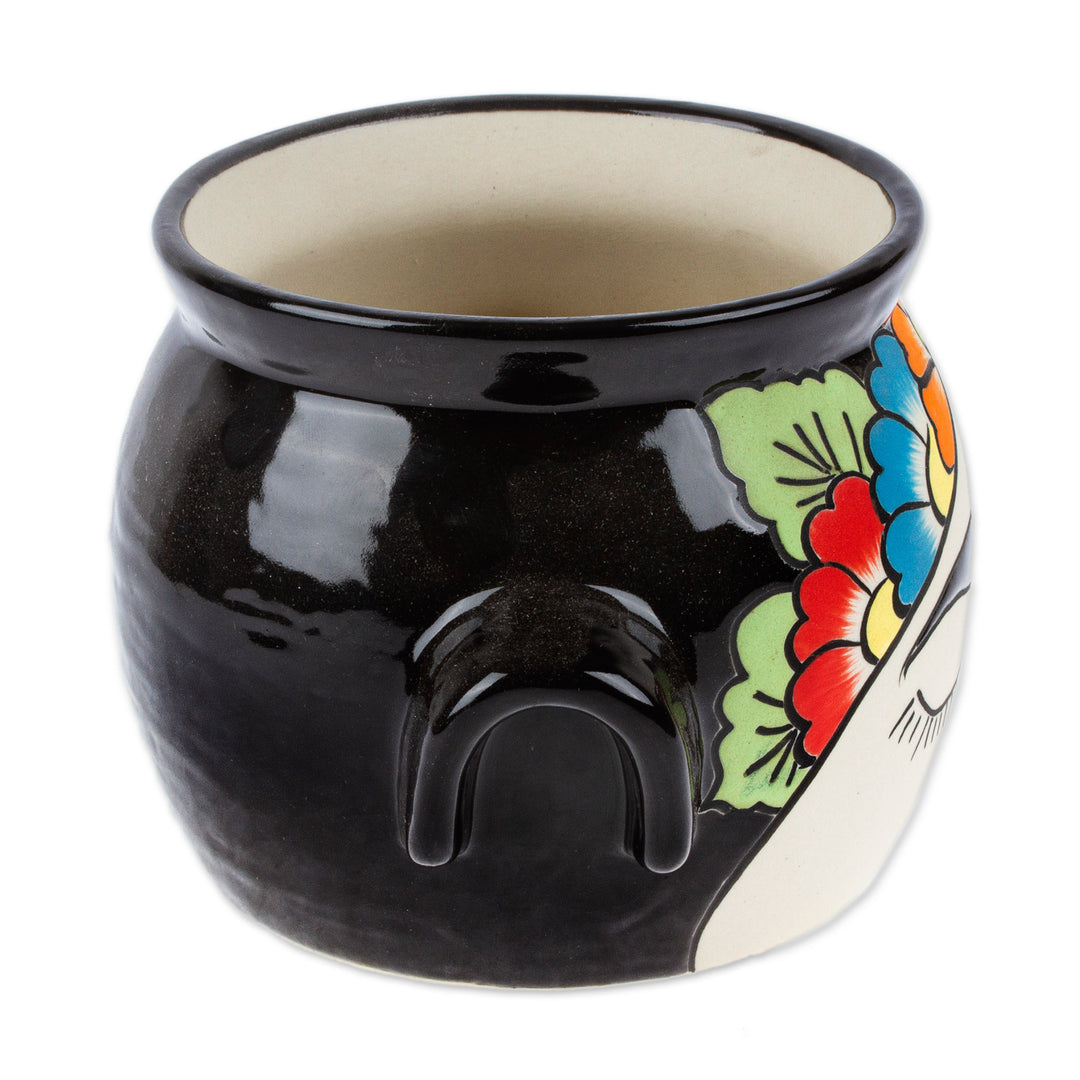 Handcrafted Ceramic Flower Pot Inspired by Frida Kahlo - Natural Frida