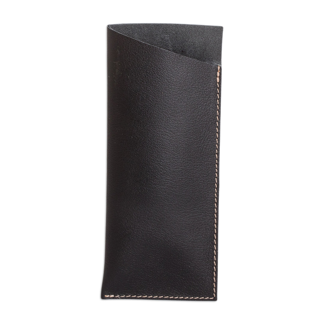 Handcrafted Unlined Black Leather Glasses Case with Open Top - A Glance at Elegance