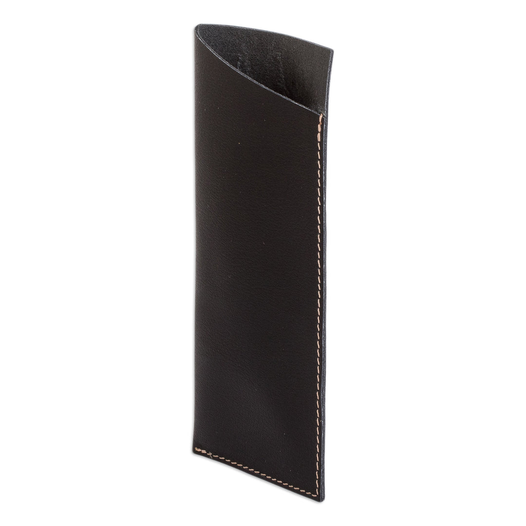 Handcrafted Unlined Black Leather Glasses Case with Open Top - A Glance at Elegance