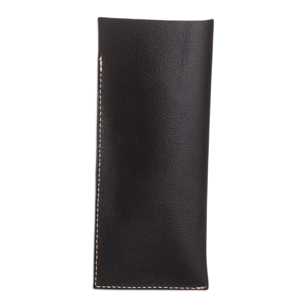 Handcrafted Unlined Black Leather Glasses Case with Open Top - A Glance at Elegance