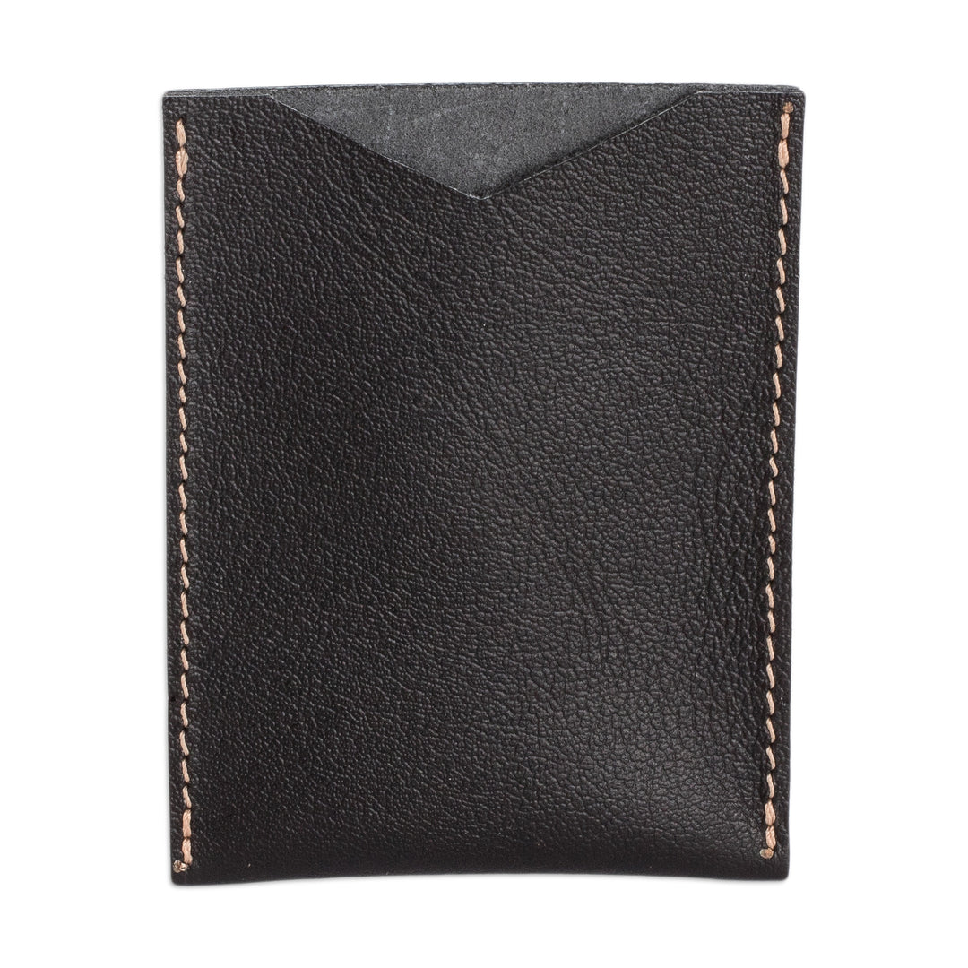 Handcrafted Black Leather Card Holder with Open Top - Night Wealth