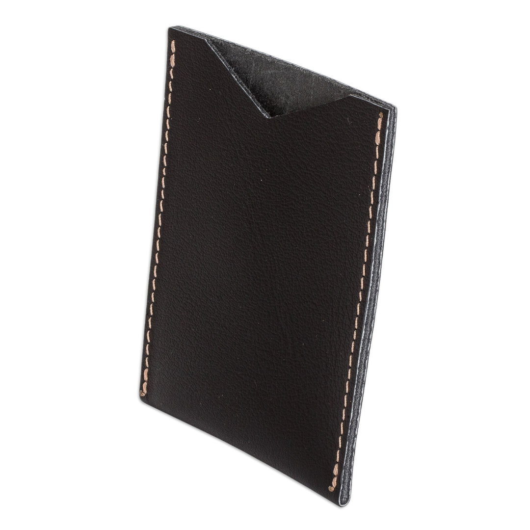 Handcrafted Black Leather Card Holder with Open Top - Night Wealth