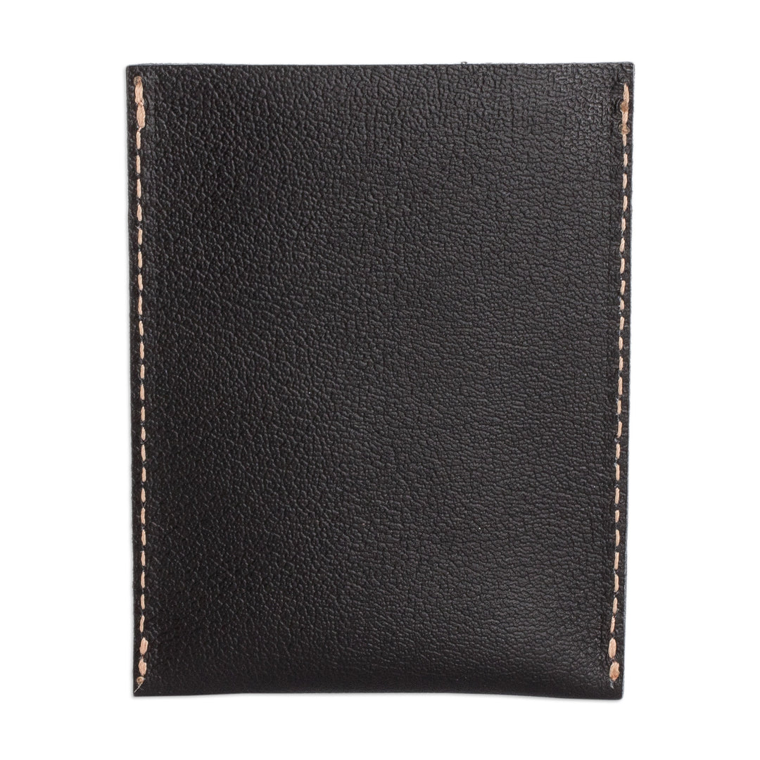 Handcrafted Black Leather Card Holder with Open Top - Night Wealth