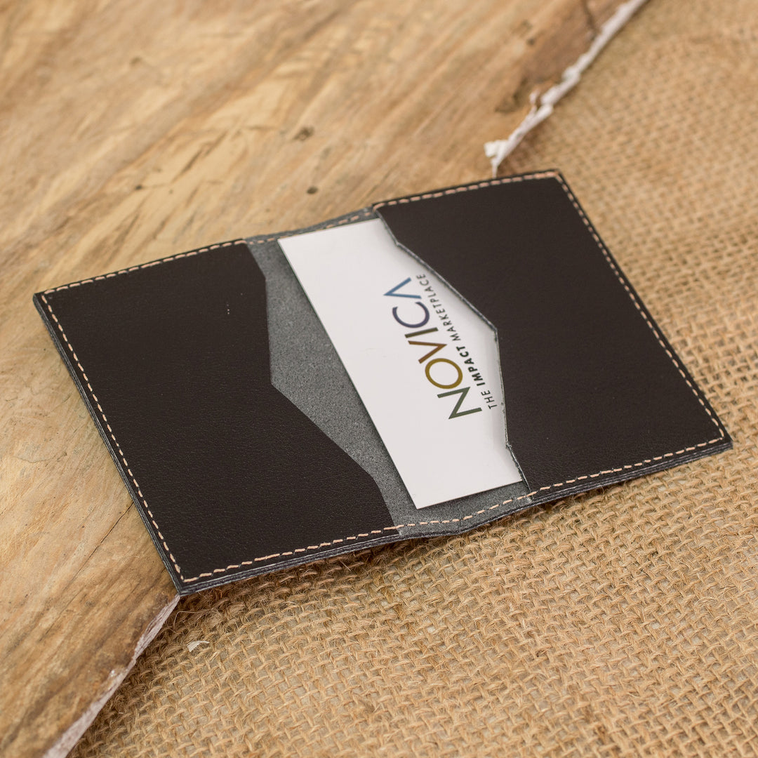 Leather Card Holder in a Black Tone Handcrafted in Guatemala - Helpful Shadows