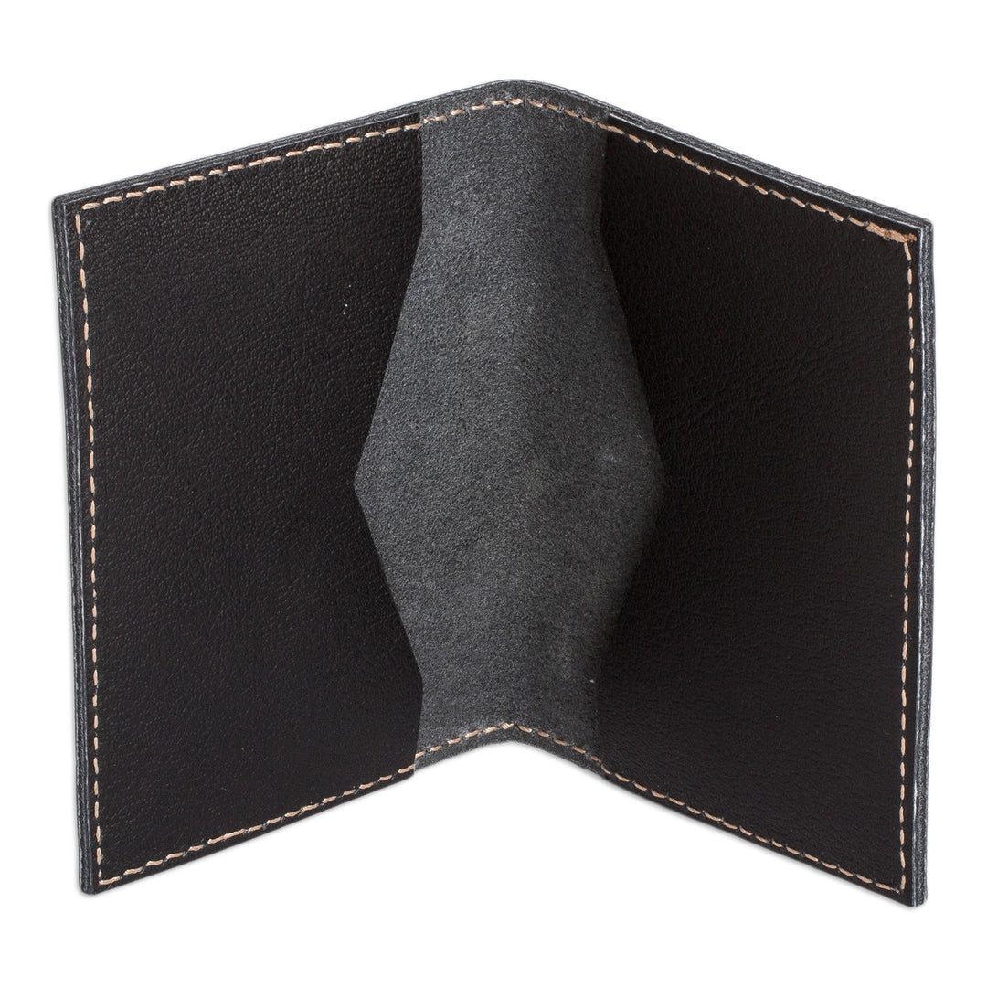 Leather Card Holder in a Black Tone Handcrafted in Guatemala - Helpful Shadows