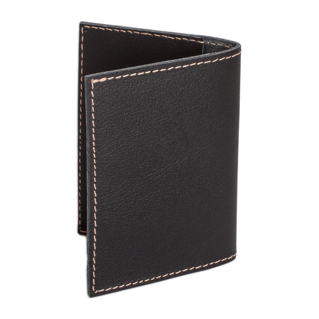 Leather Card Holder in a Black Tone Handcrafted in Guatemala - Helpful Shadows