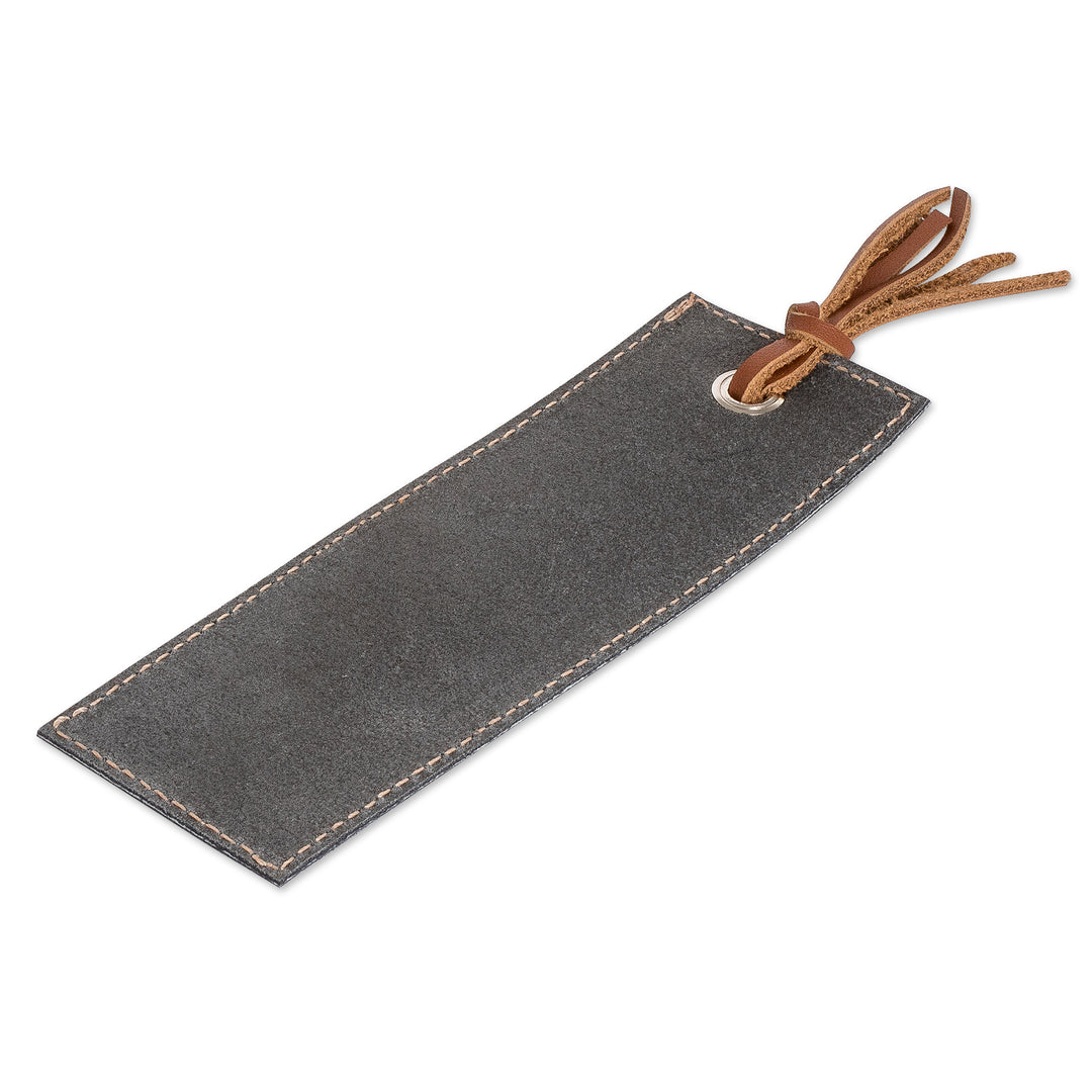 Handcrafted Black Leather Bookmark with Brown Fringes - Night Reading