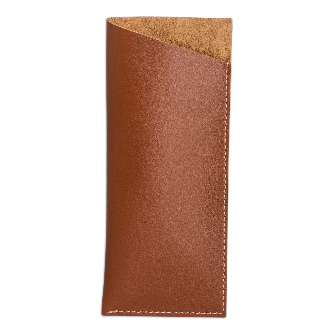 Handcrafted Unlined Brown Leather Glasses Case with Open Top - A Glance at Sophistication