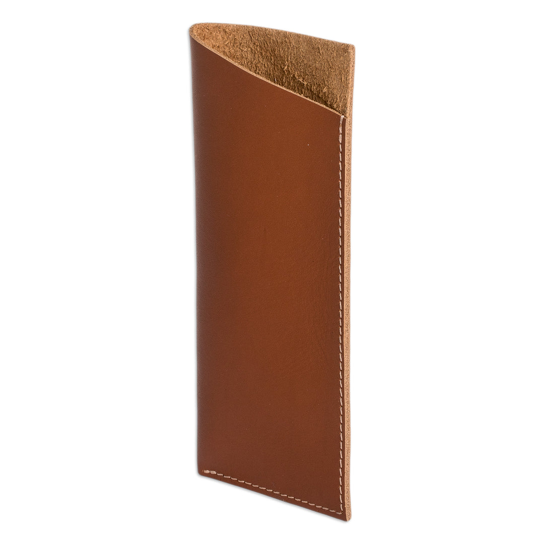 Handcrafted Unlined Brown Leather Glasses Case with Open Top - A Glance at Sophistication