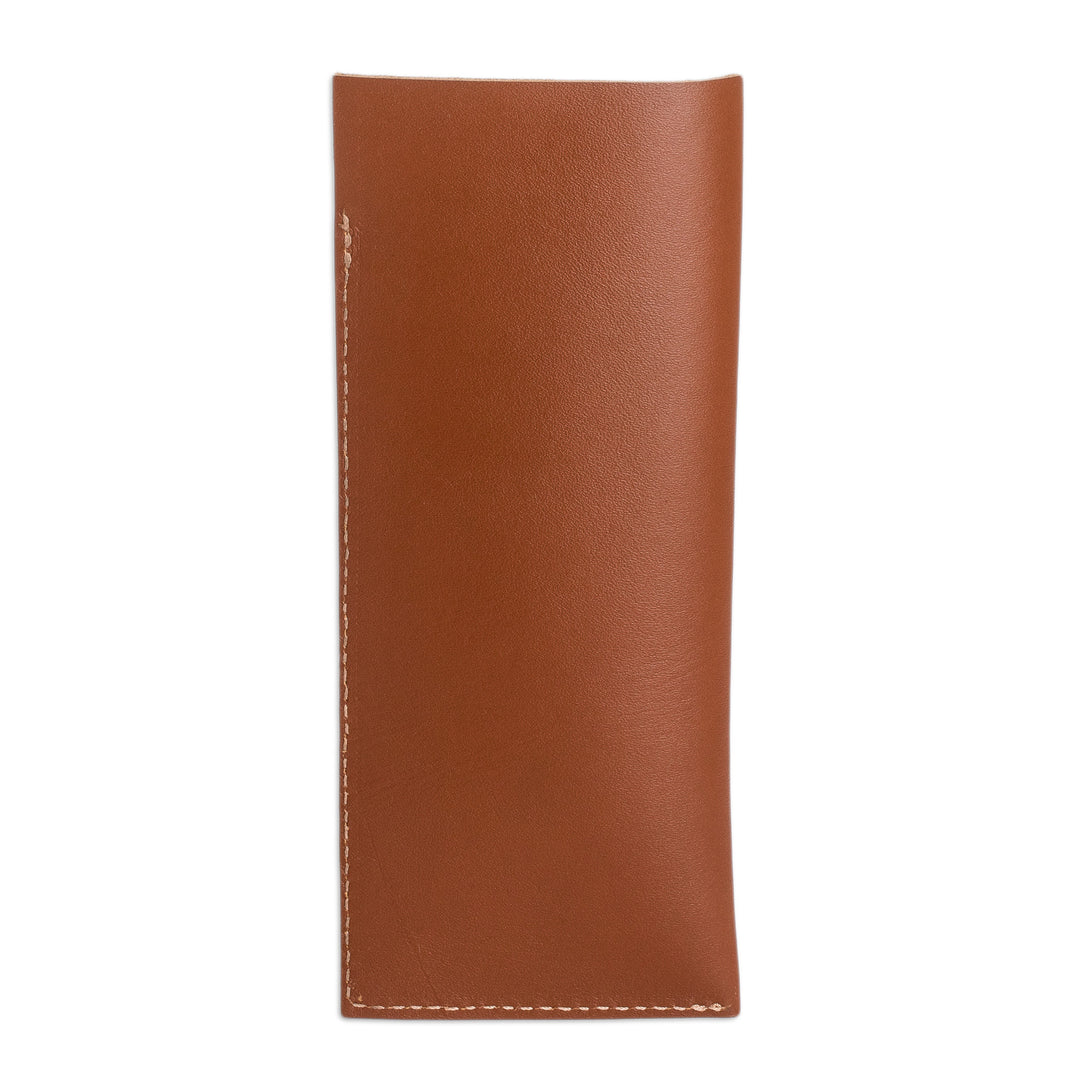 Handcrafted Unlined Brown Leather Glasses Case with Open Top - A Glance at Sophistication