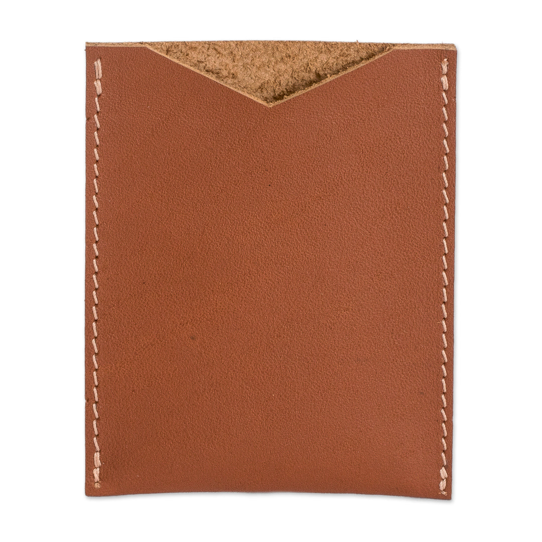 Handcrafted Brown Leather Card Holder with Open Top - Evening Wealth