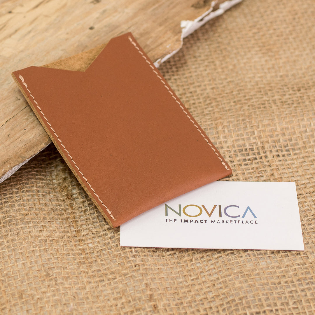 Handcrafted Brown Leather Card Holder with Open Top - Evening Wealth