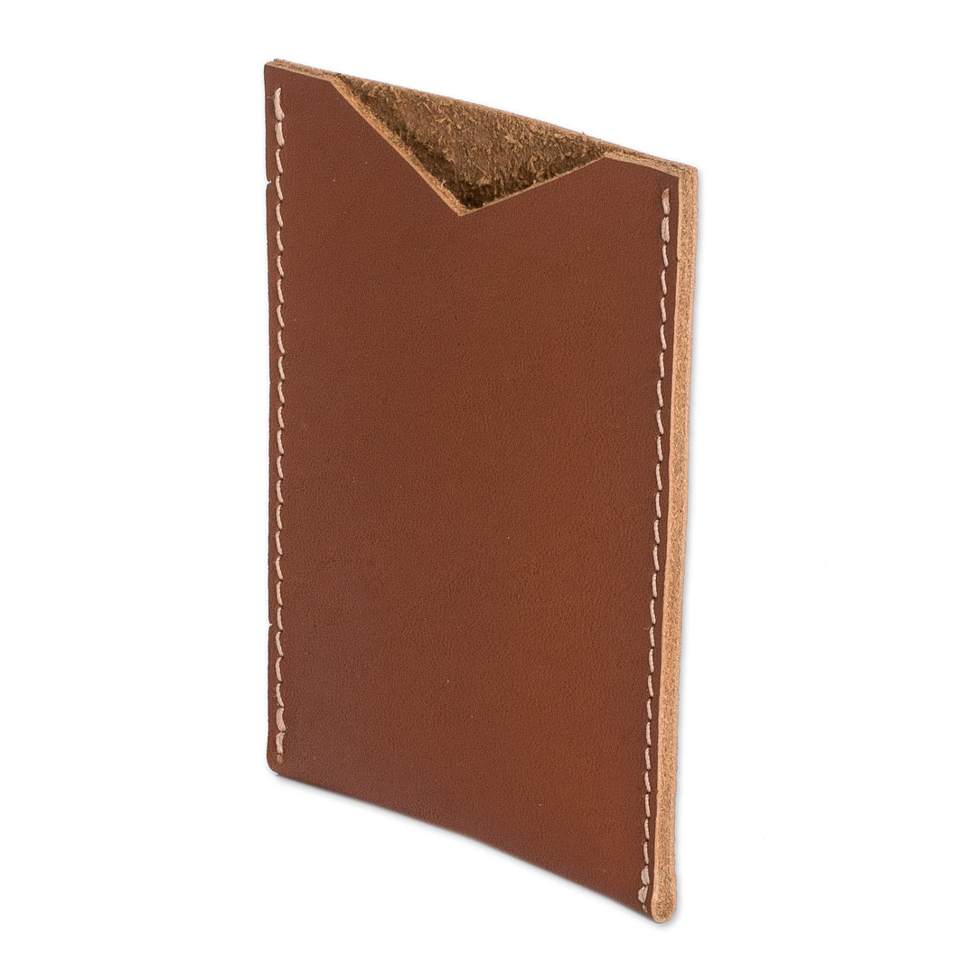 Handcrafted Brown Leather Card Holder with Open Top - Evening Wealth