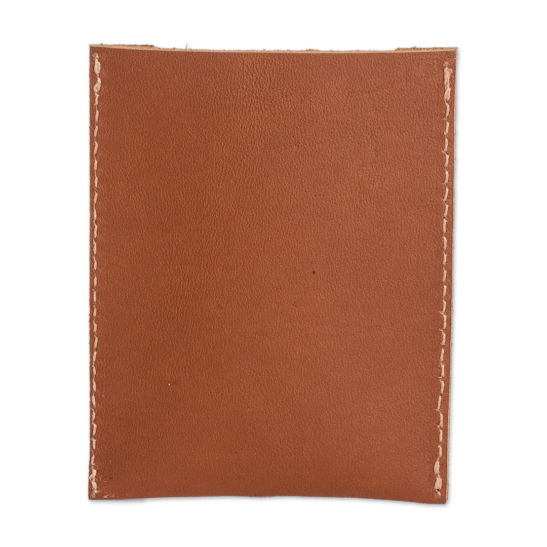 Handcrafted Brown Leather Card Holder with Open Top - Evening Wealth