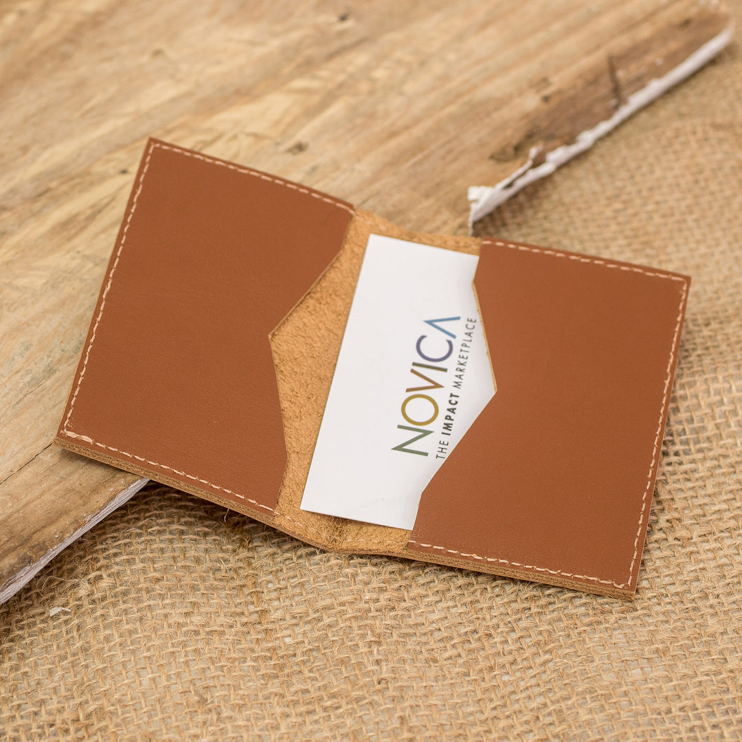 Leather Card Holder in a Brown Tone Handcrafted in Guatemala - Helpful Caresses
