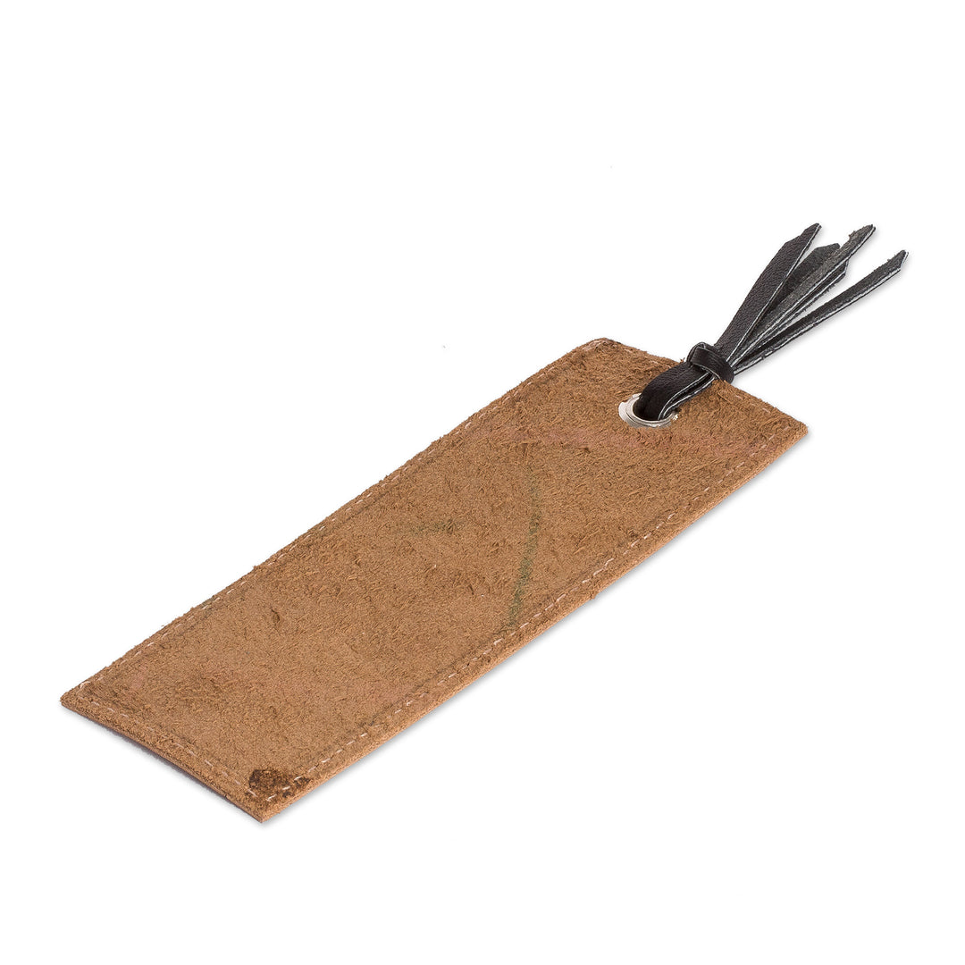 Handcrafted Brown Leather Bookmark with Black Fringes - Evening Reading