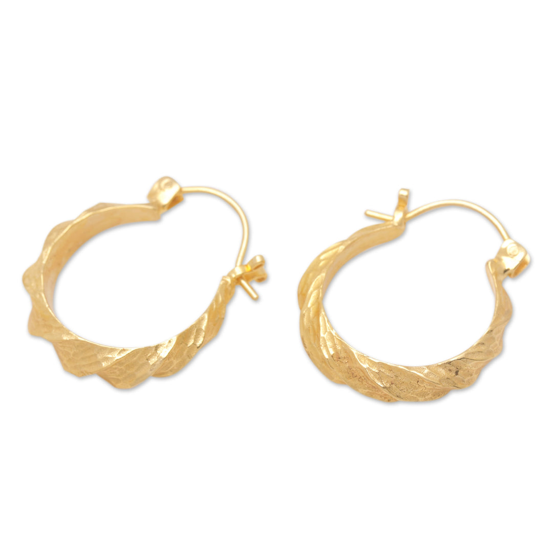 18k Gold-Plated Brass Hoop Earrings with Hammered Finish - Celestial Twists