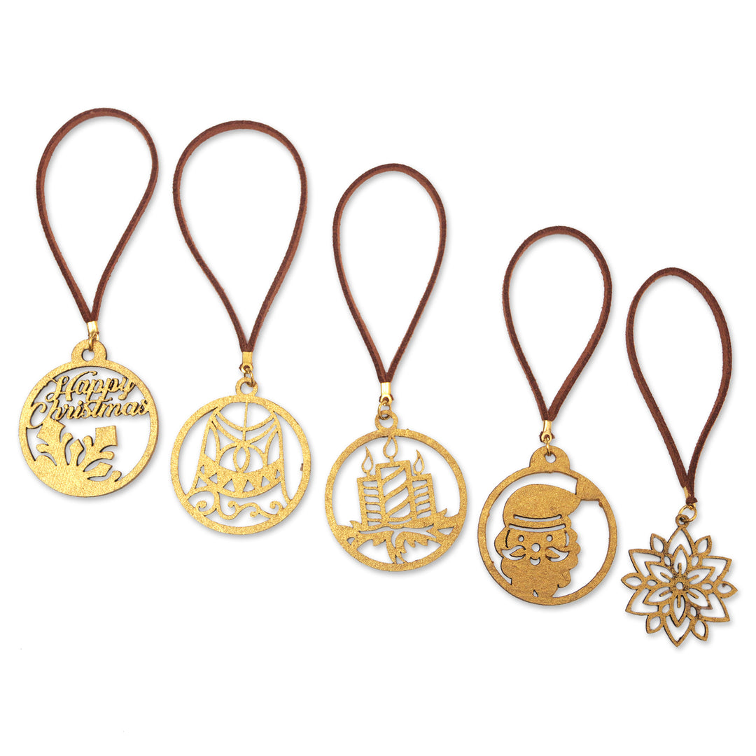 Set of 5 Handcrafted Gold-Toned Ornaments from Bali - Magical Eve