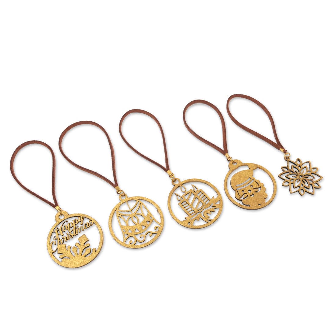 Set of 5 Handcrafted Gold-Toned Ornaments from Bali - Magical Eve
