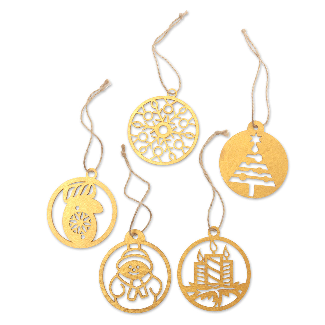 Christmas Ornaments with Natura Fiber Cords (Set of 5) - Holiday Dreams