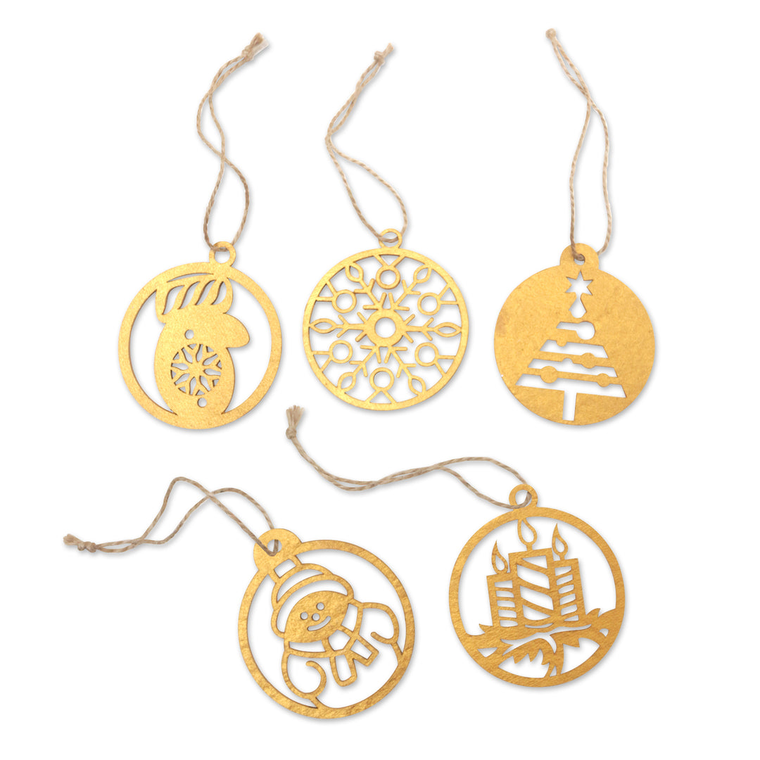 Christmas Ornaments with Natura Fiber Cords (Set of 5) - Holiday Dreams