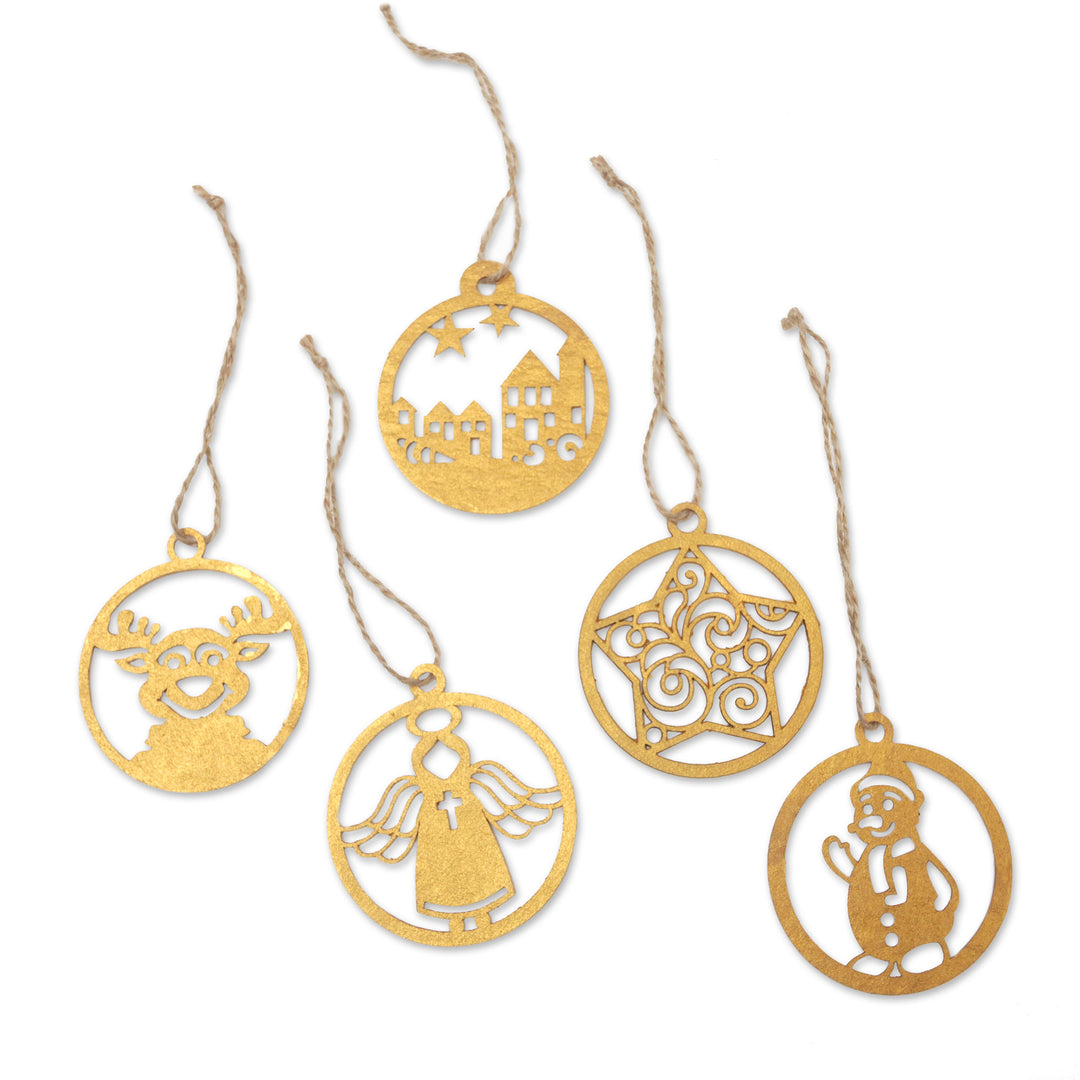 Set of 5 Handcrafted Holiday Ornaments from Bali - Christmas Paradise