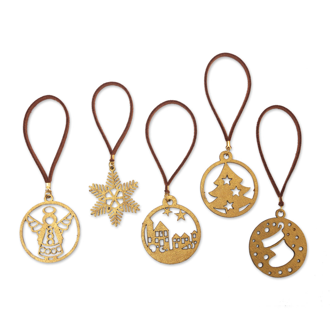Handcrafted Gold-Toned Ornaments from Bali (Set of 5) - Magical Christmas