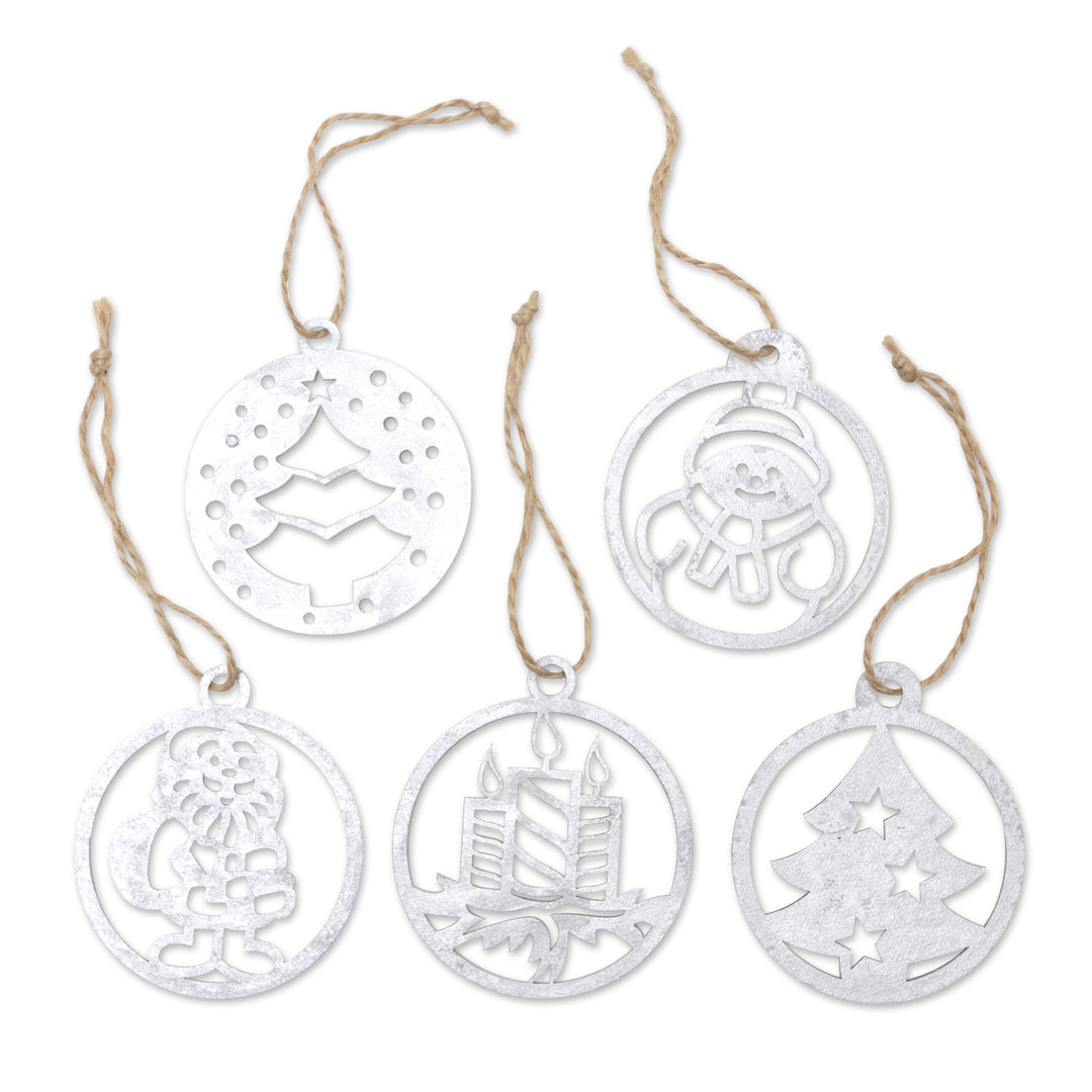 Set of 5 Handcrafted Silver-Toned Christmas Ornaments - Christmas Memories
