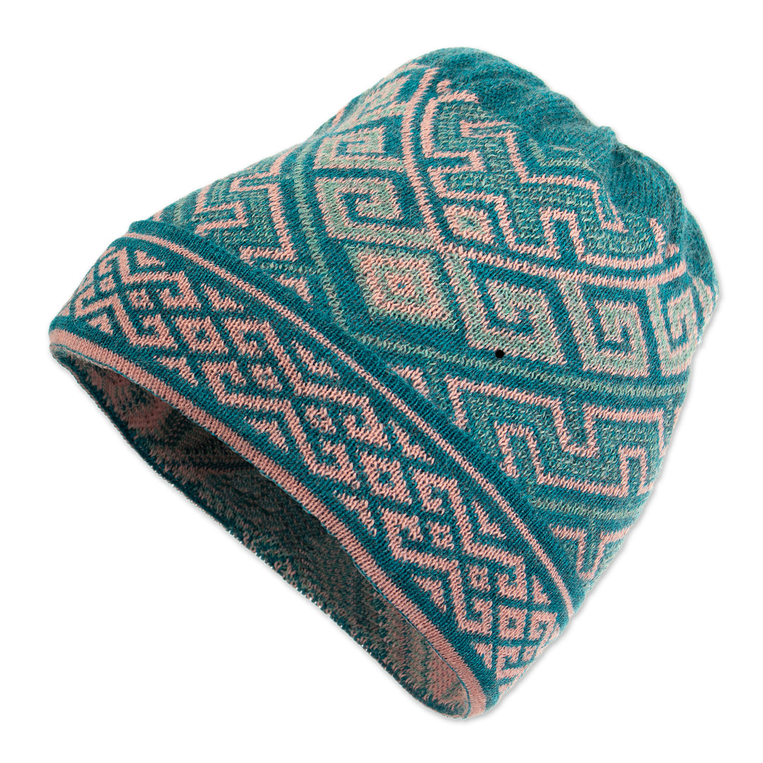 Turquoise 100% Baby Alpaca Unisex Hat Knitted in Peru - Andean Inspiration