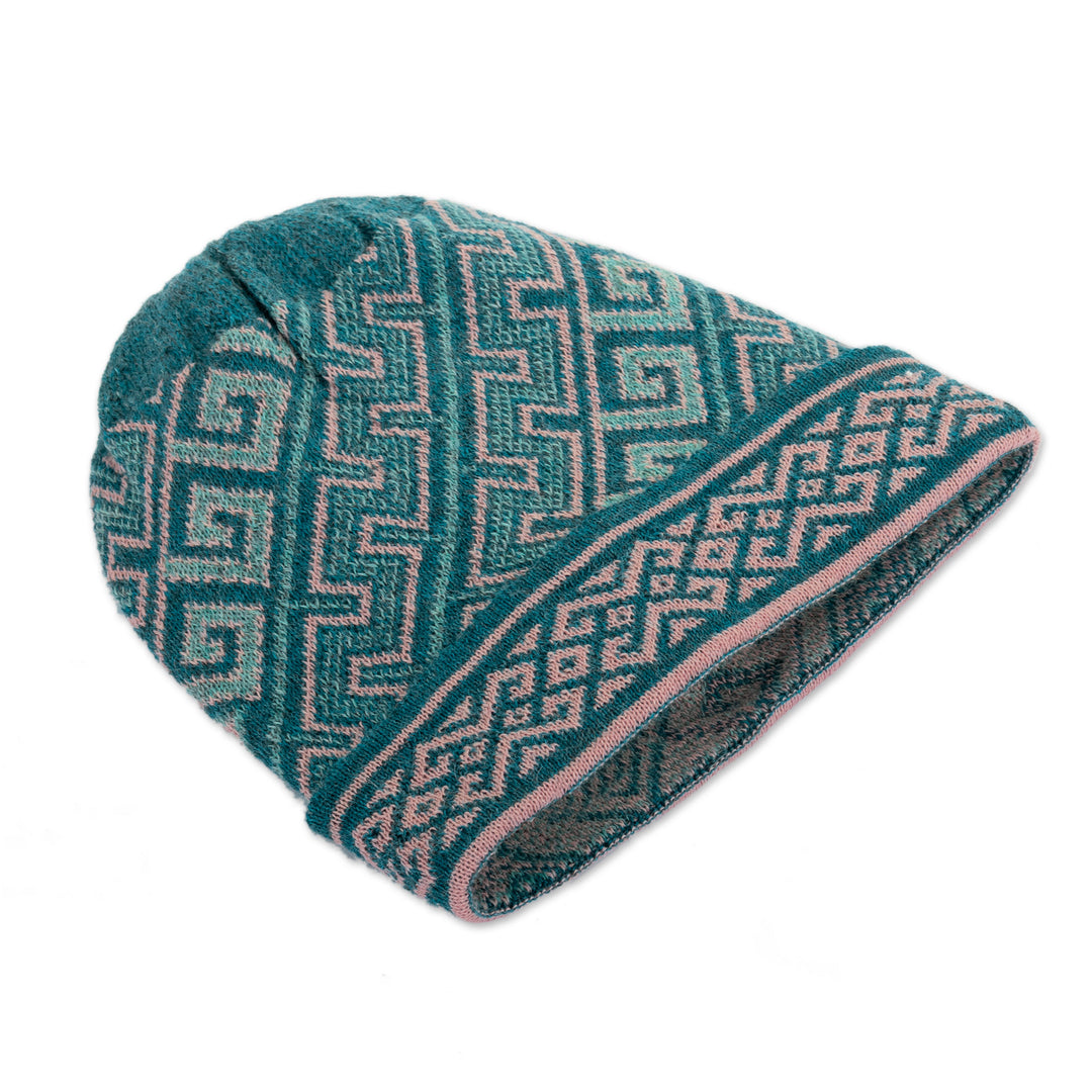 Turquoise 100% Baby Alpaca Unisex Hat Knitted in Peru - Andean Inspiration