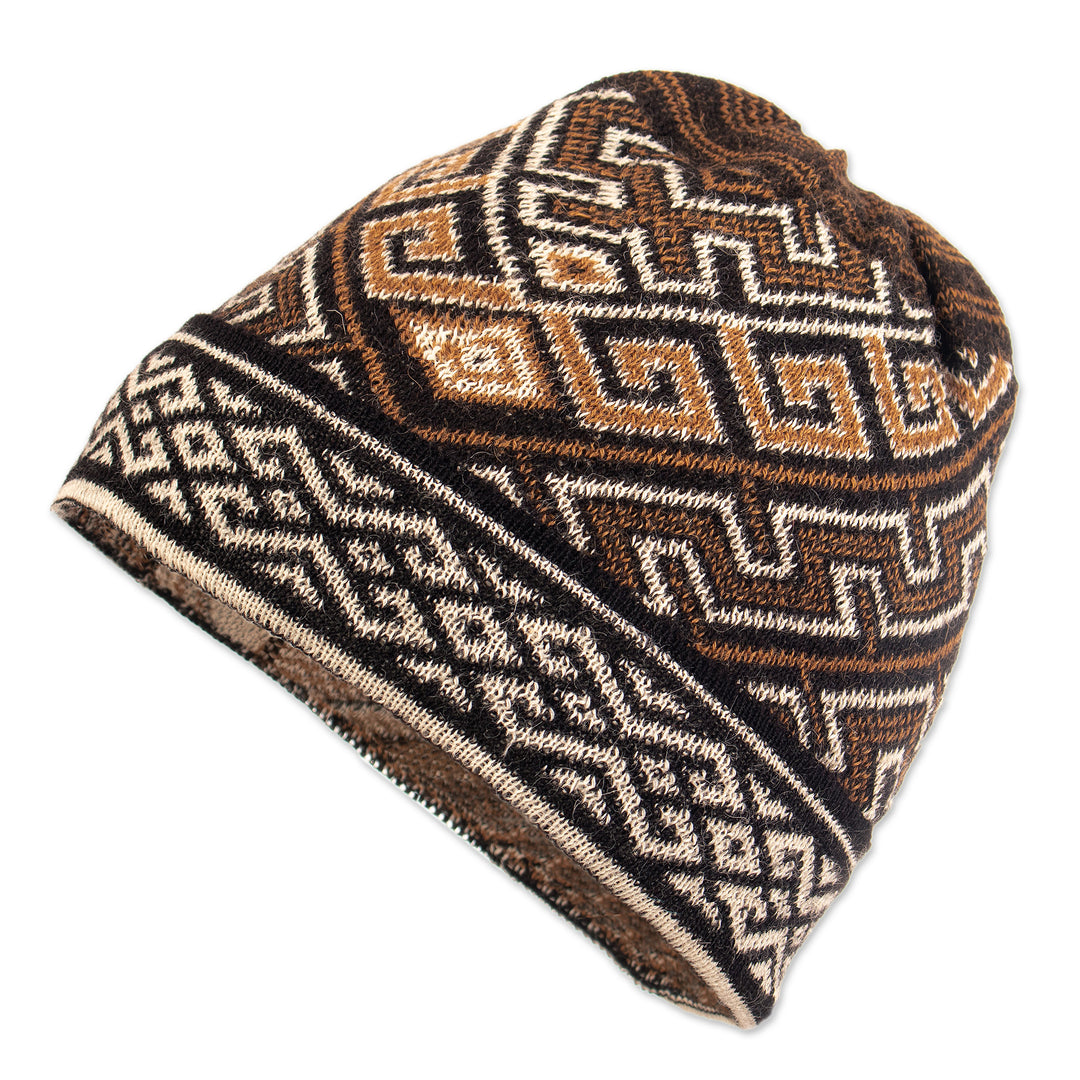 Soft 100% Baby Alpaca Hat with Traditional Inca Pattern - Inca Waves