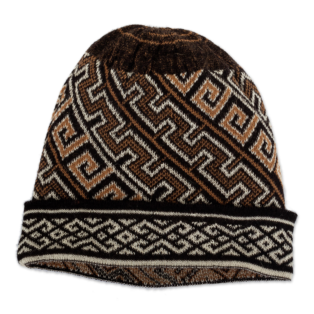 Soft 100% Baby Alpaca Hat with Traditional Inca Pattern - Inca Waves