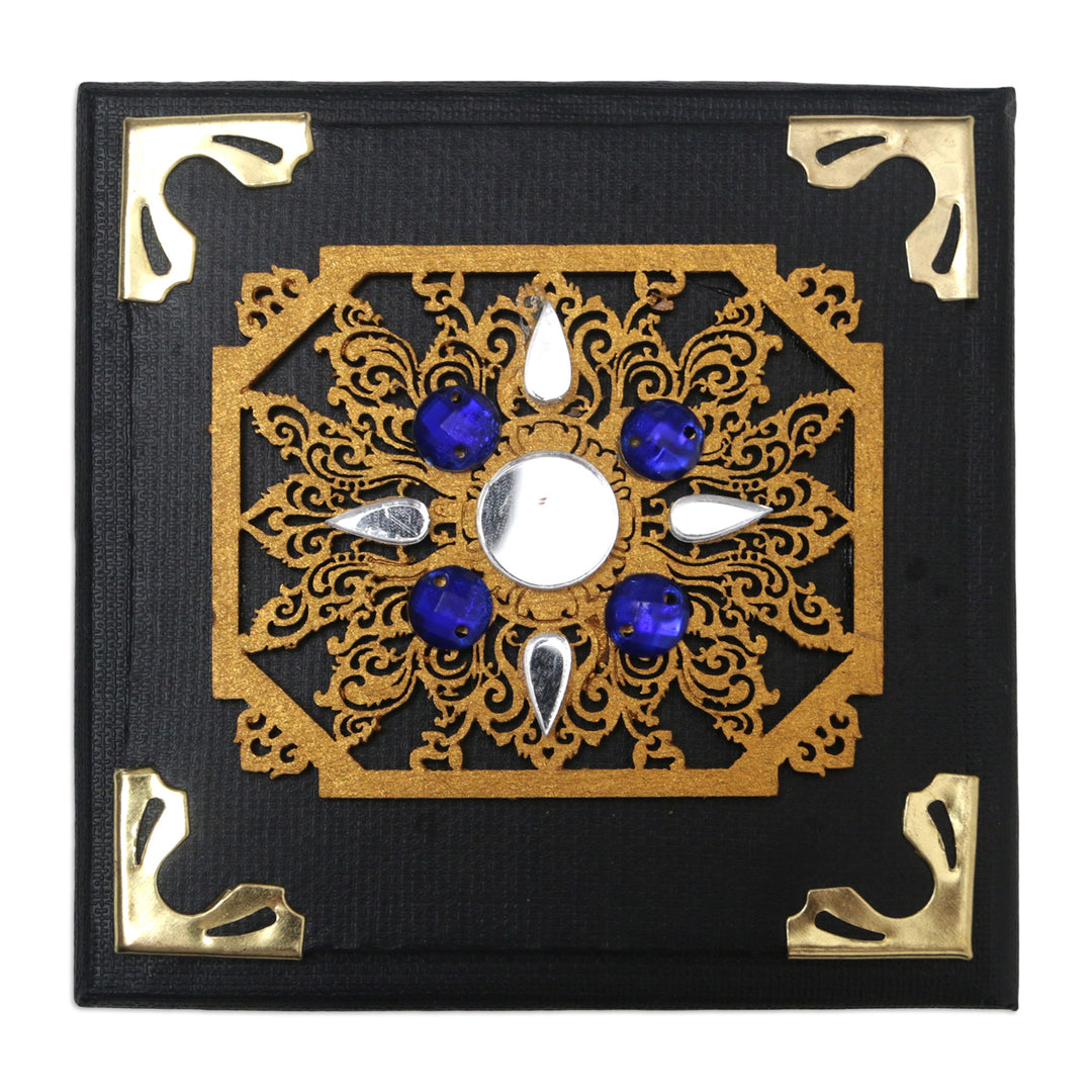 Traditional Black Decorative Box with Blue Beads and Mirrors - Blue Sunrise
