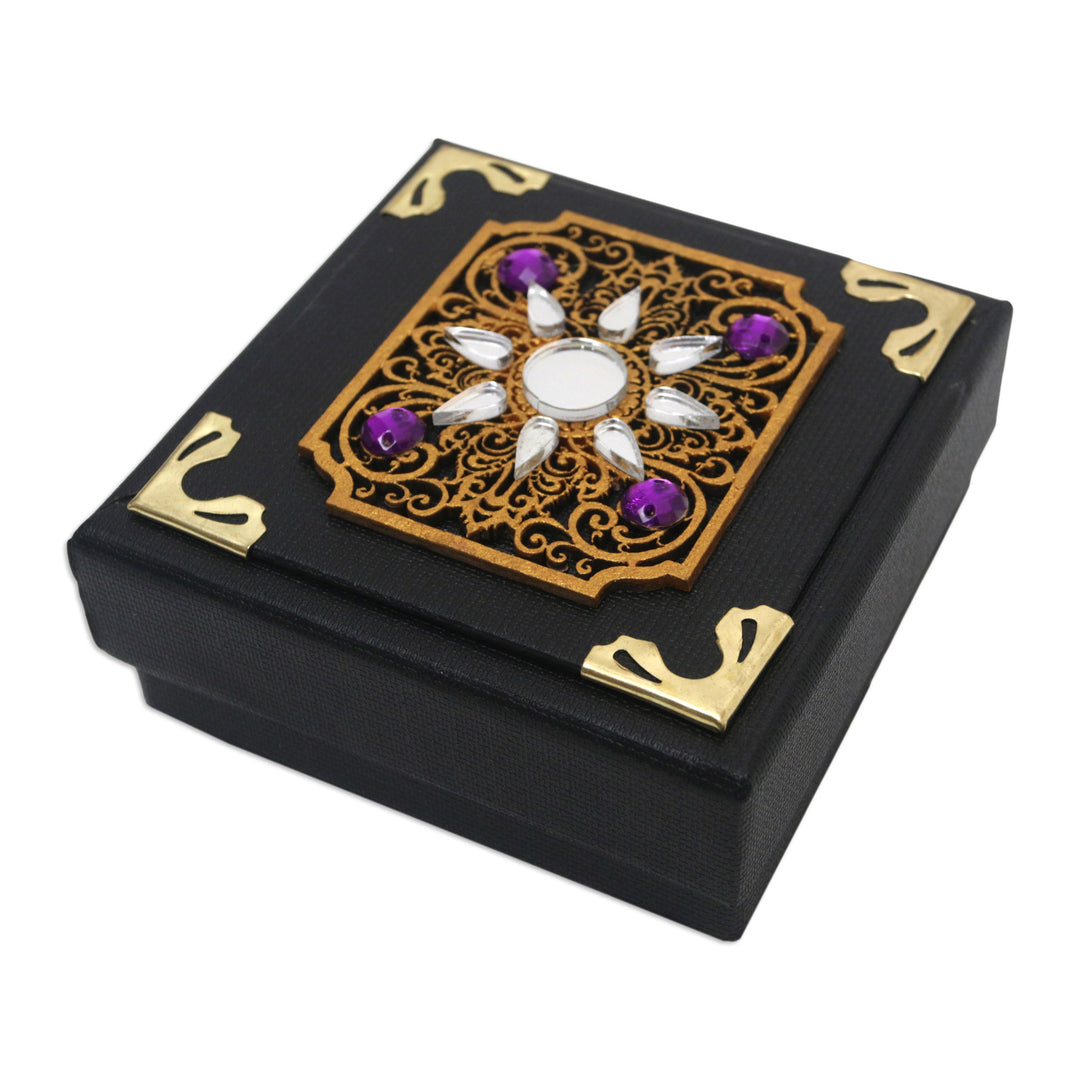 Decorative Box with Traditional Pattern and Purple Beads - Purple Dawn