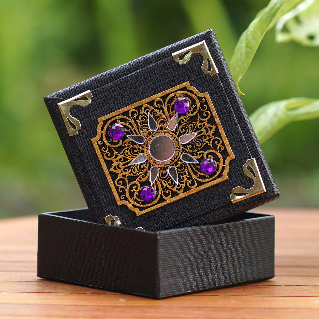 Decorative Box with Traditional Pattern and Purple Beads - Purple Dawn