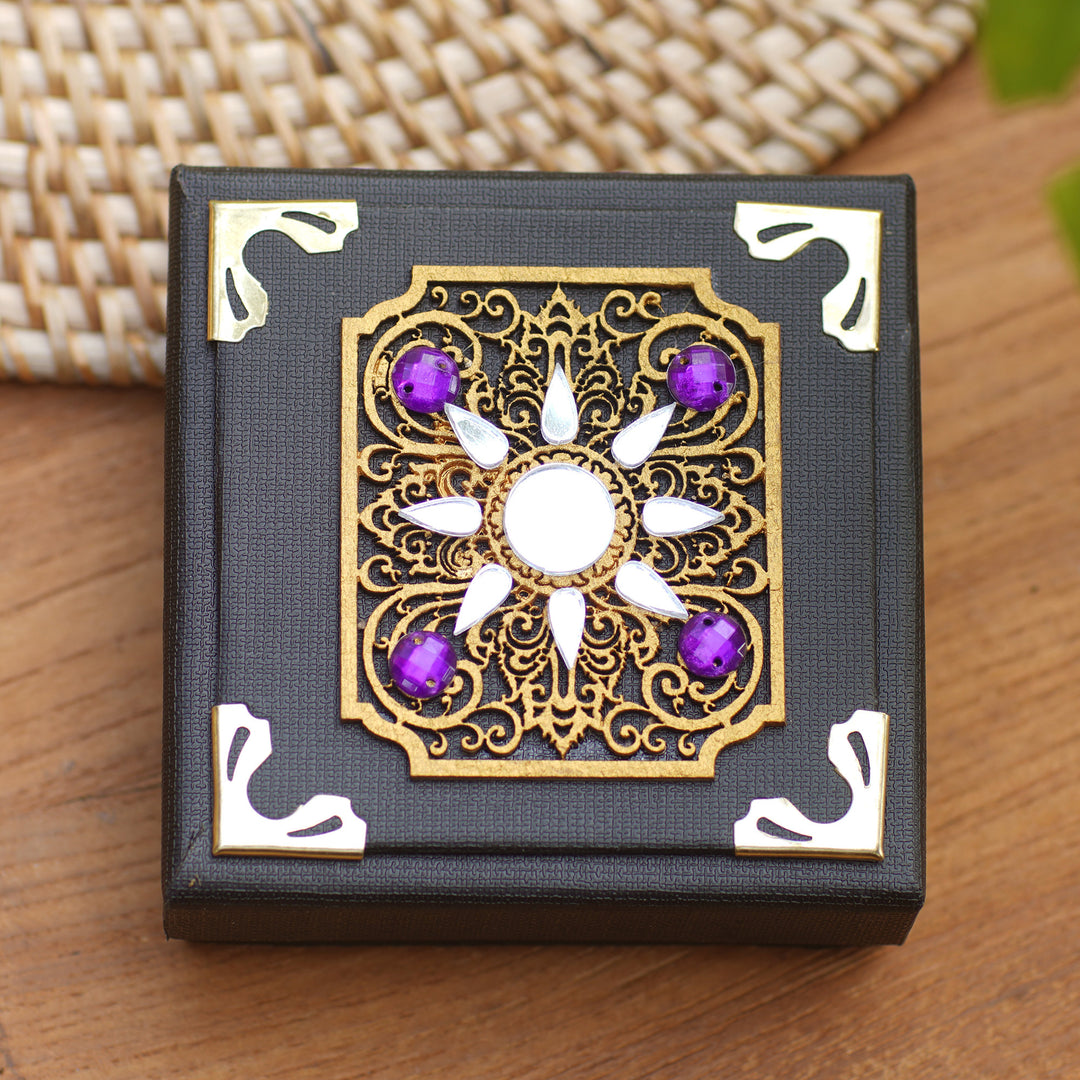Decorative Box with Traditional Pattern and Purple Beads - Purple Dawn