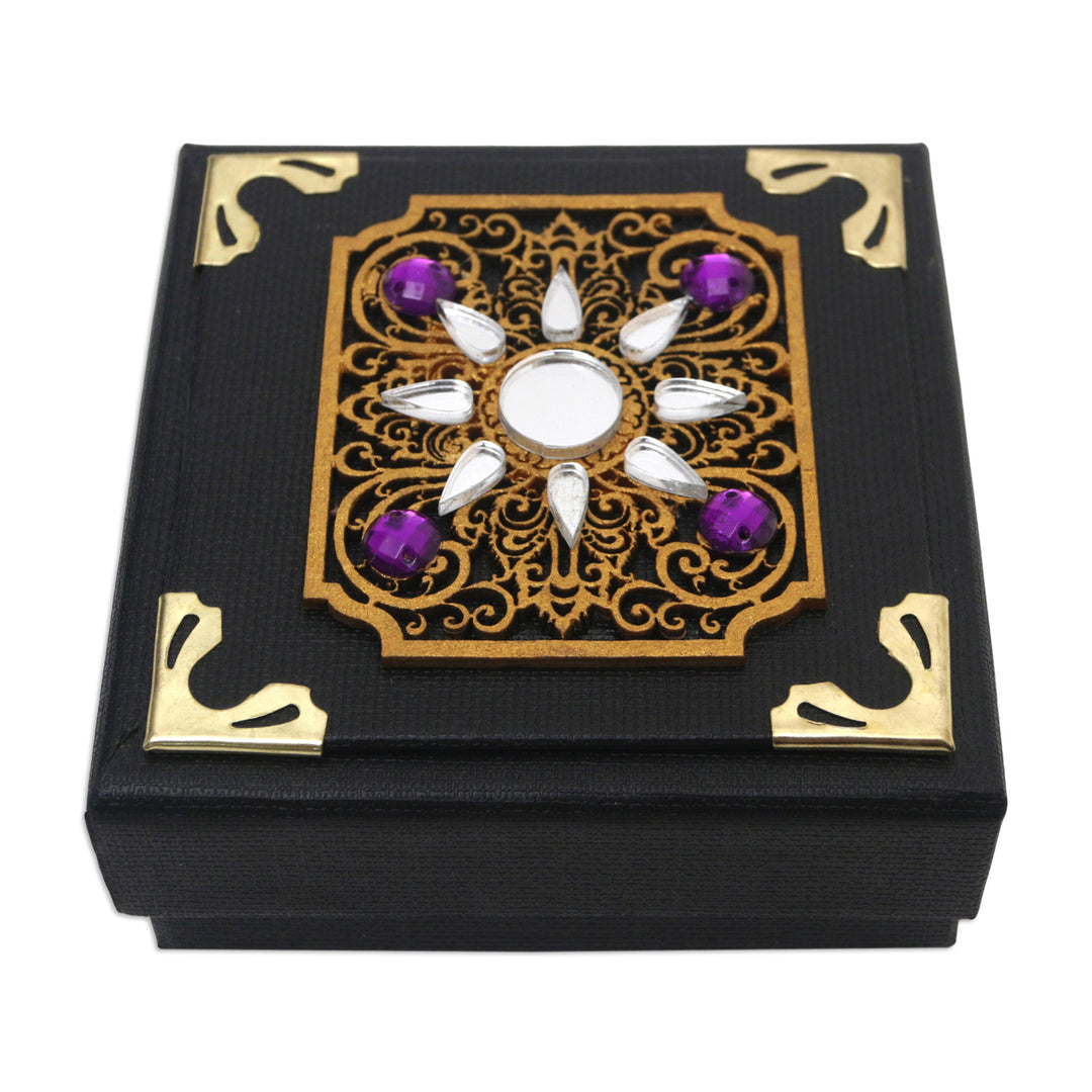 Decorative Box with Traditional Pattern and Purple Beads - Purple Dawn