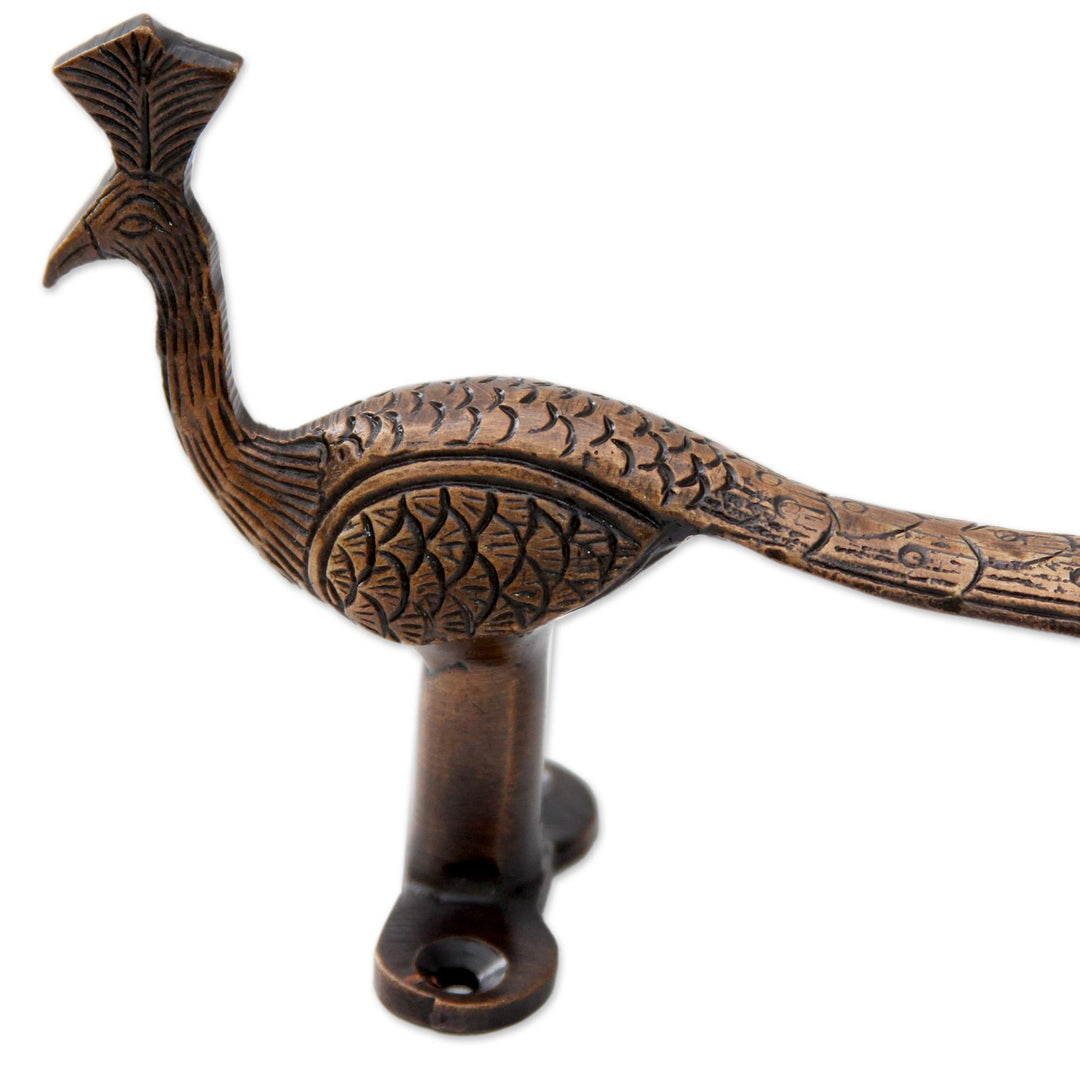 Antiqued Peacock Indian Door Handle in Copper Plated Brass - Peacock Passage