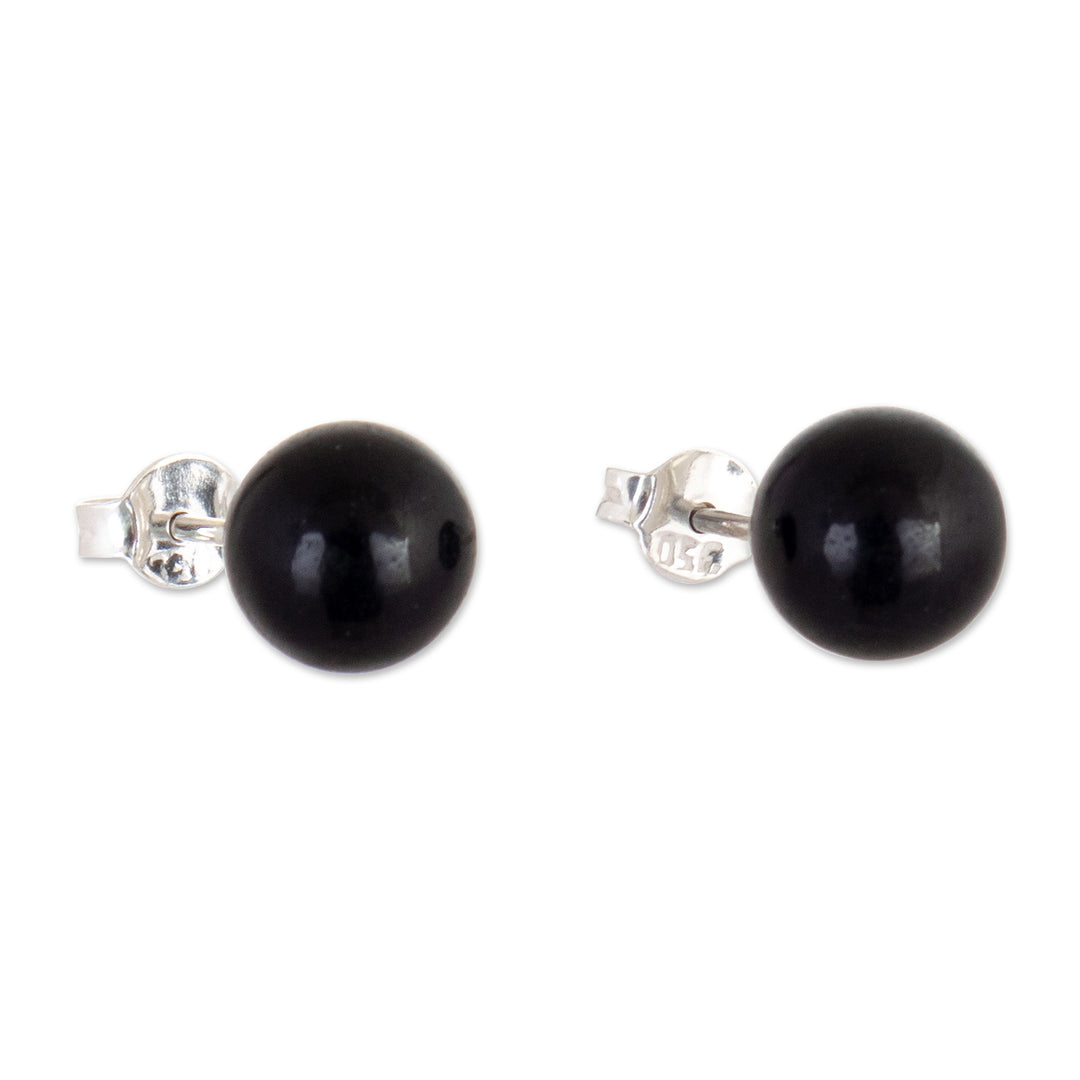 Sterling Silver Stud Earrings with Black Obsidian from Peru - Enigmatic