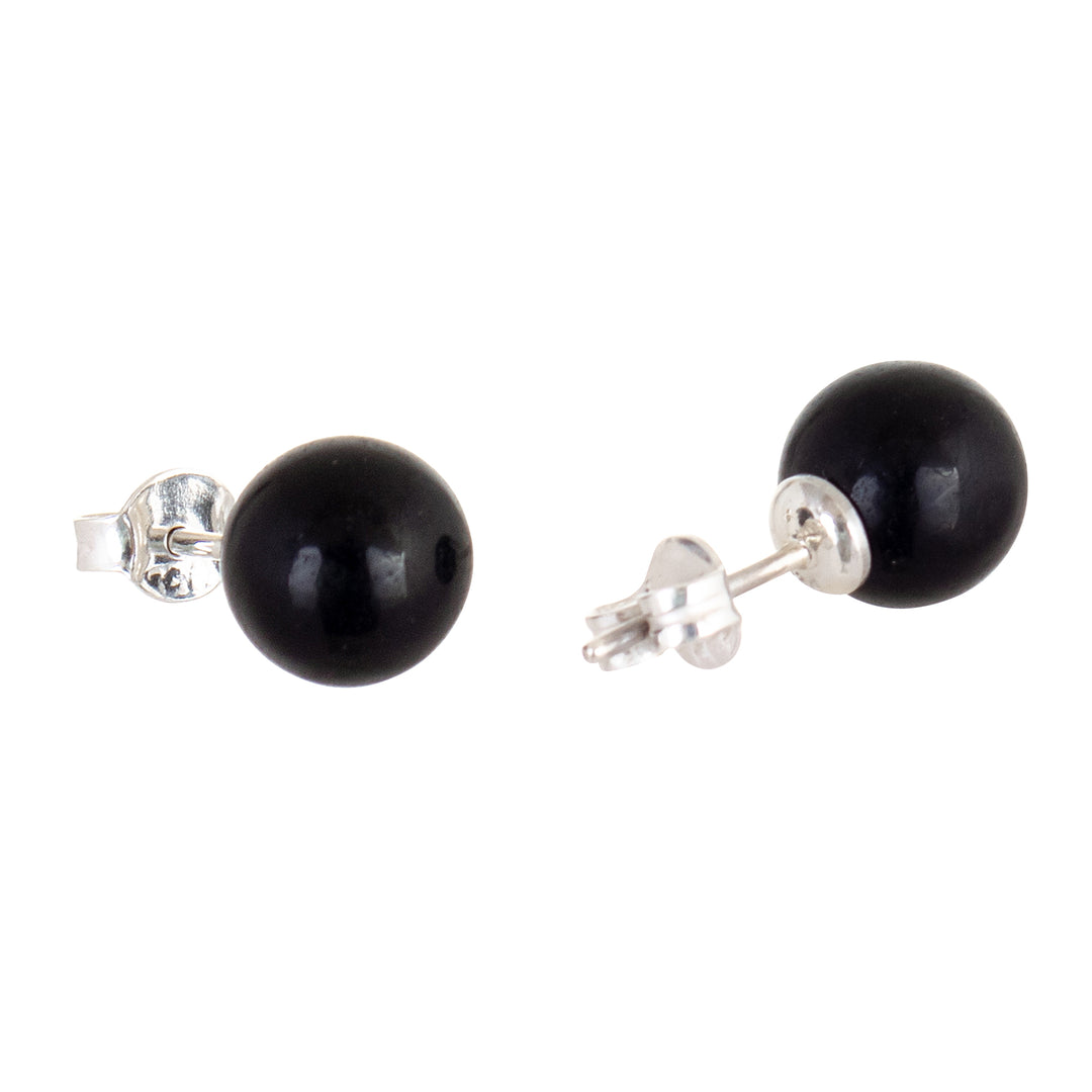 Sterling Silver Stud Earrings with Black Obsidian from Peru - Enigmatic
