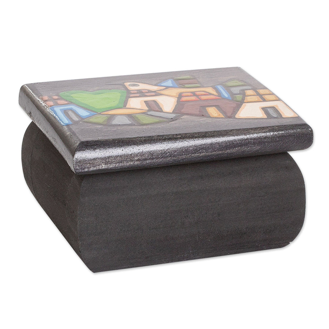 Wood Decorative Box Hand-Painted with Dove of Peace Motif - Dove of Peace in Black