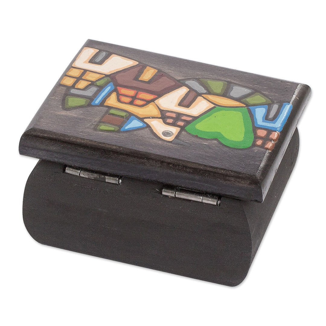 Wood Decorative Box Hand-Painted with Dove of Peace Motif - Dove of Peace in Black