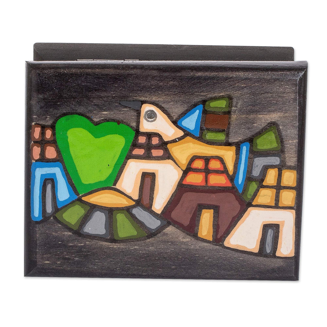 Wood Decorative Box Hand-Painted with Dove of Peace Motif - Dove of Peace in Black
