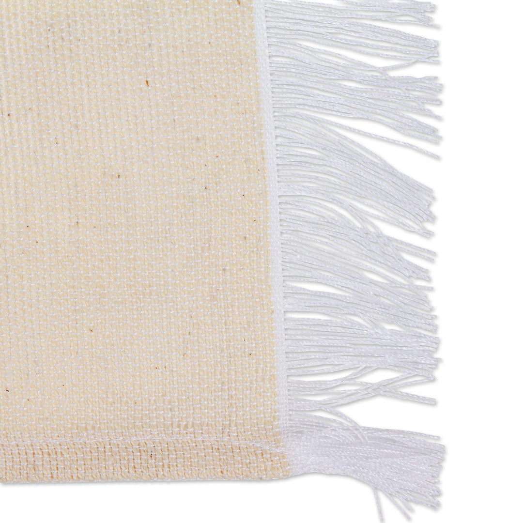 Handloomed Blue and Ivory Cotton Placemat with Fringes - Sapphire Break