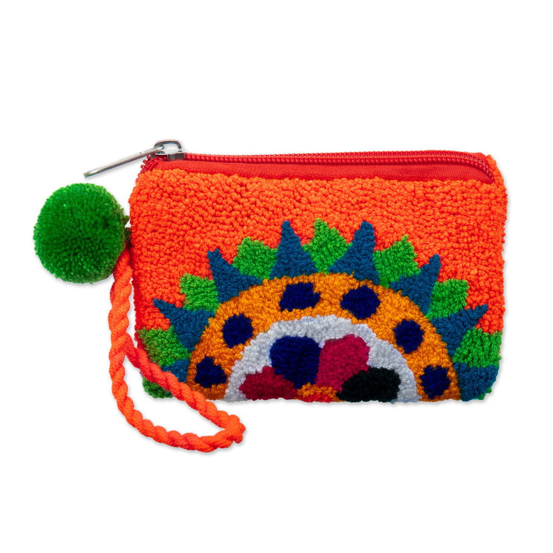 Sun-Themed Handcrafted Orange Coin Purse from Colombia - La Guajira Sun