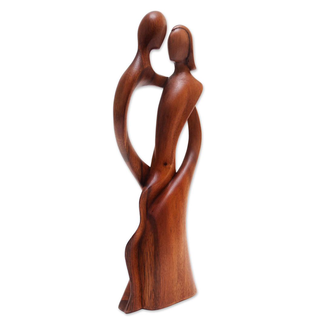 Hand-Carved Suar Wood Sculpture of a Dancing Couple - Shadow Dance