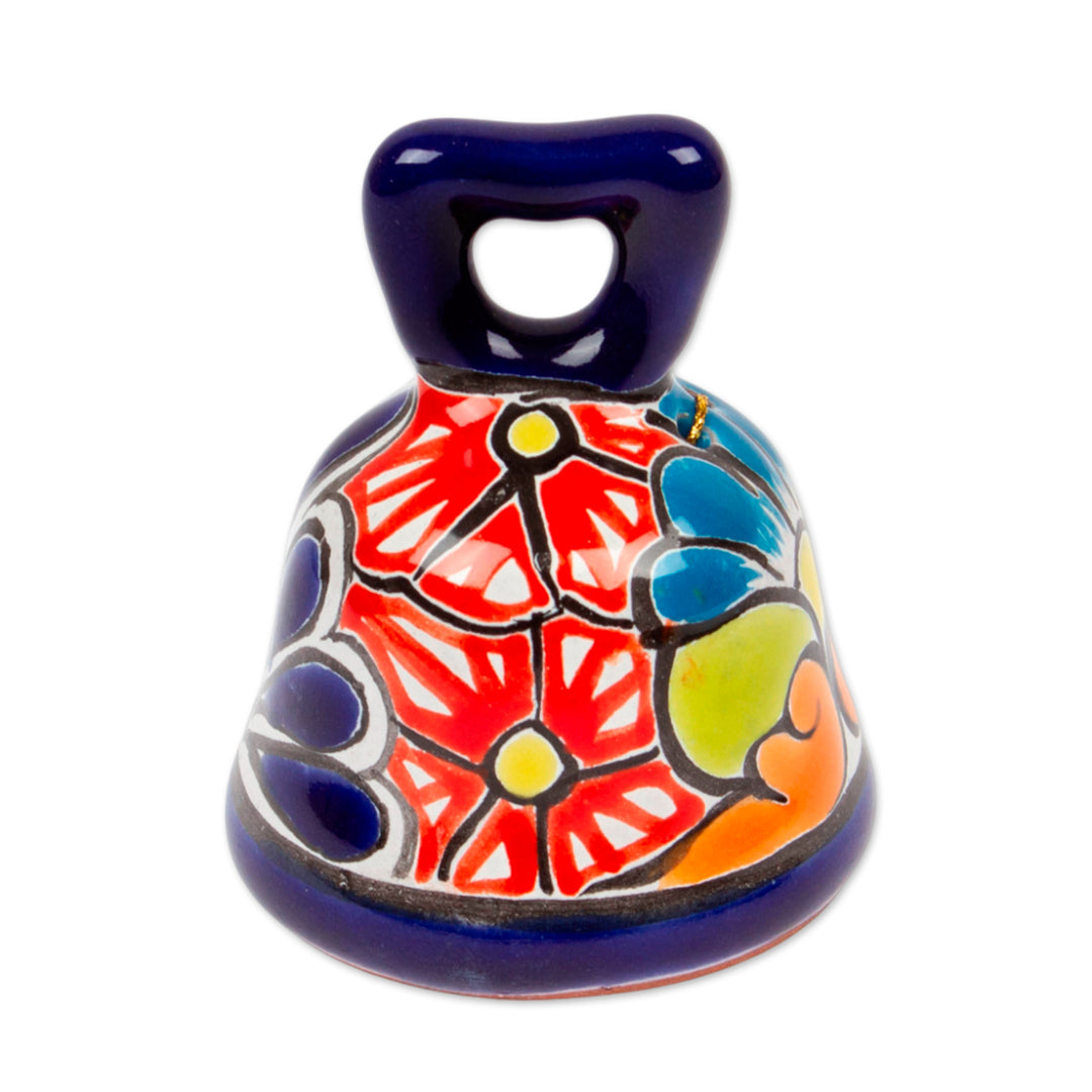 Hand-Painted Talavera-Style Ceramic Bell from Mexico - Ringing Talavera